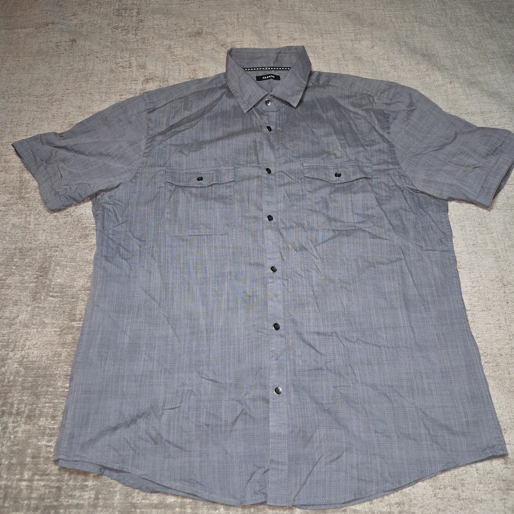 Alfani Men's Button Down Short Sleeves Dress Shirt Gray Size XL